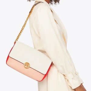 $498 Tory Burch Chelsea Color-block Pebble Leather Convertible Shoulder Bag